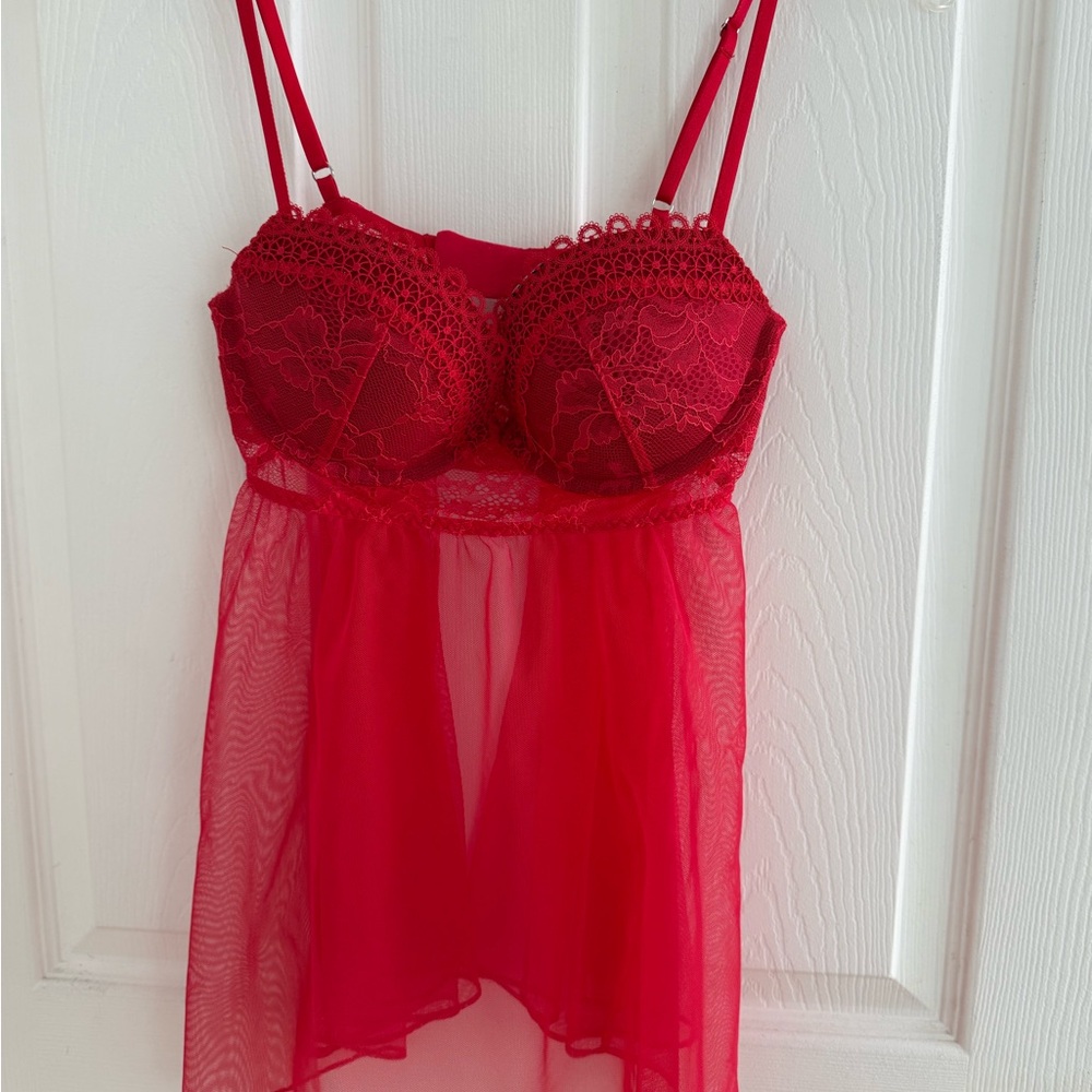❤️❤️🔥Victoria Secret Elegant Red Lace Babydoll Lingerie